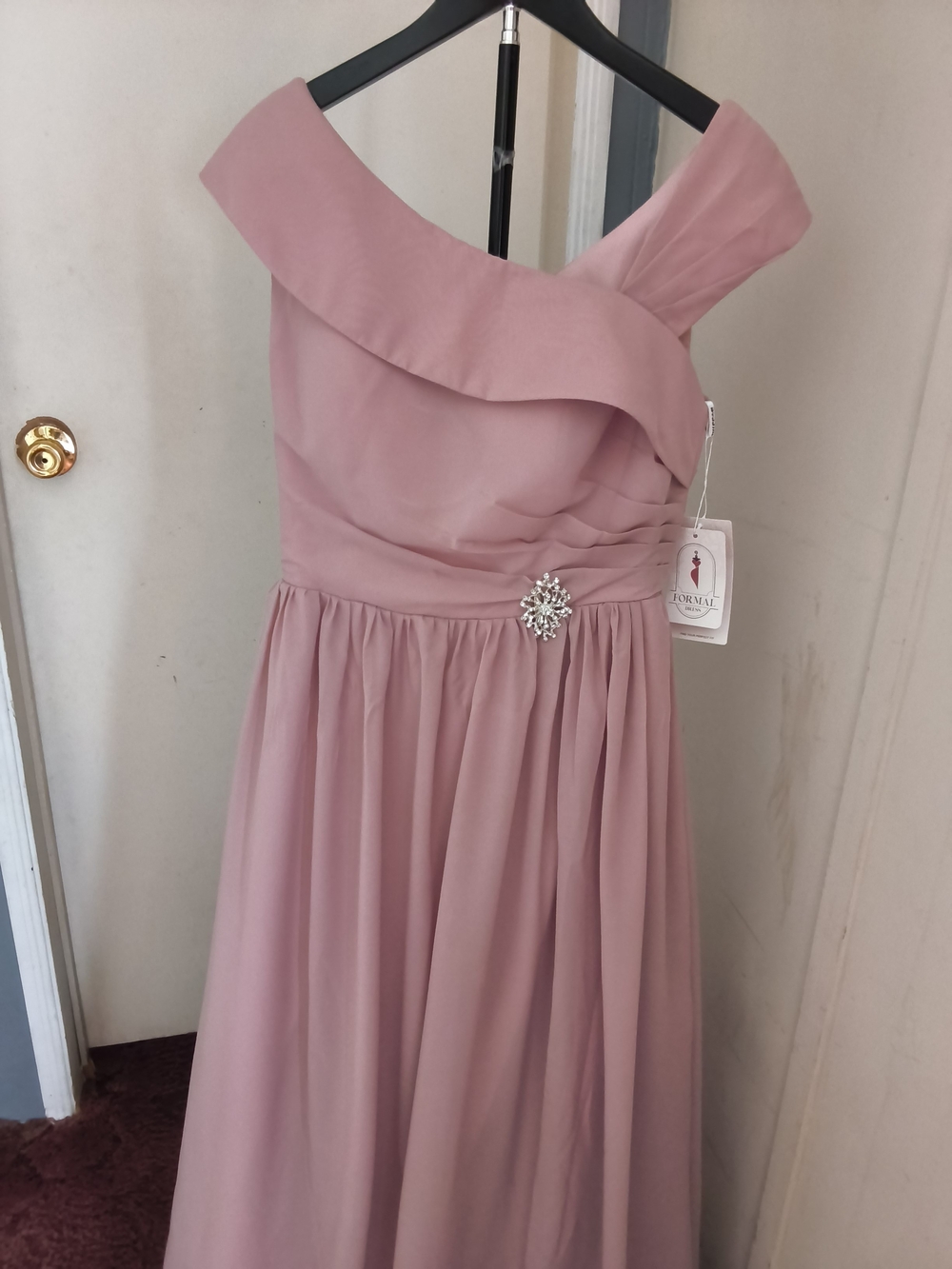 Girls' Dusty Rose One-Shoulder Formal Dress with Brooch Accent